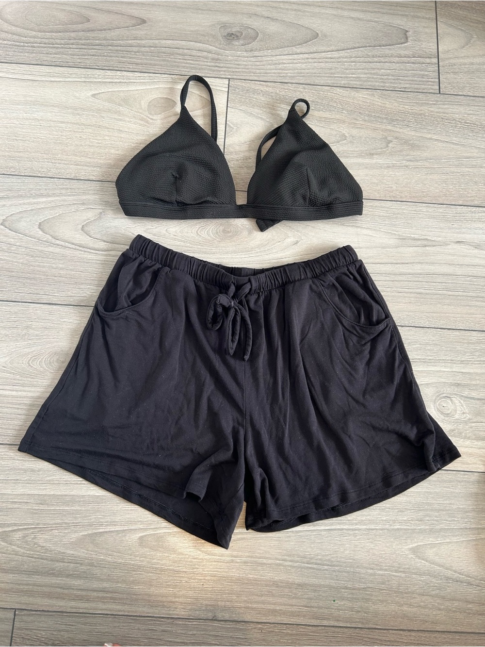 Black Women's Lounge Bra & Shorts Set - Comfortable Intimates